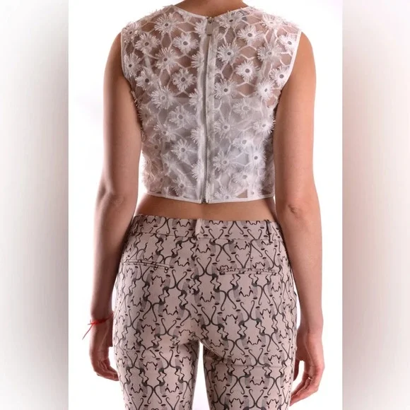 Pinko Lentina Lace Top Floral Embroidered Sheer White Crop Top - Picture 4 of 10
